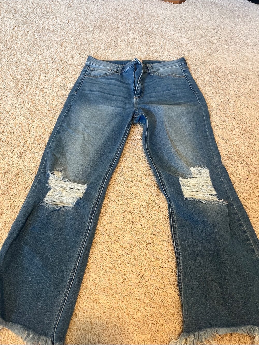 Altar'd State Dark Blue Distressed Flare Jeans